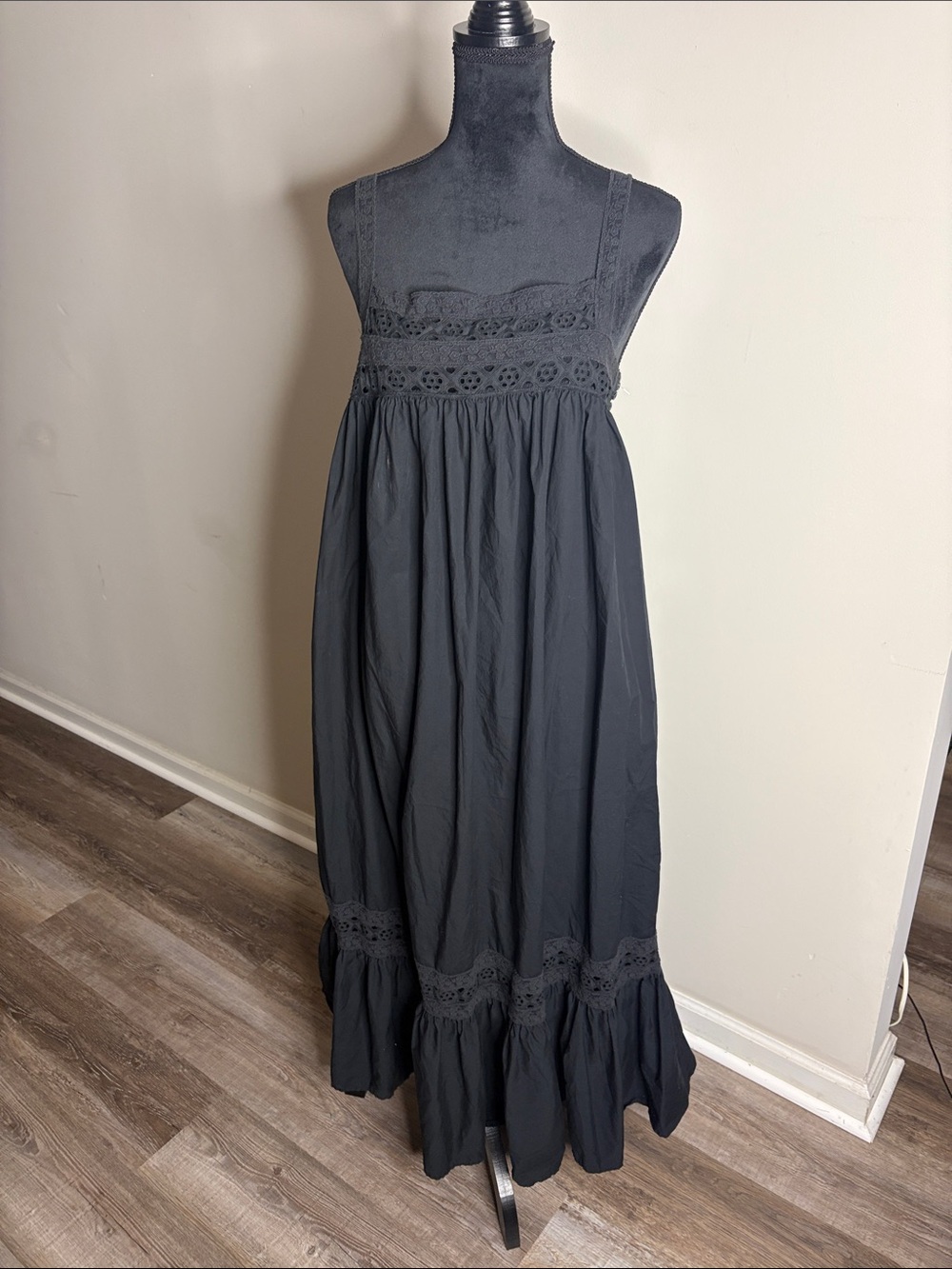 J. Crew Black Crochet-Trim Maxi Dress